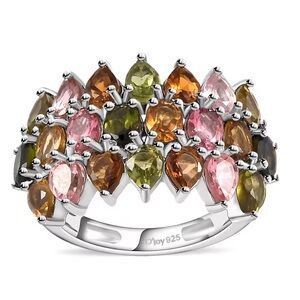 🚨BEST VALUE🚨Multi-Tourmaline Bouquet Ring in Platinum / Sterling Silver 3.60ctw